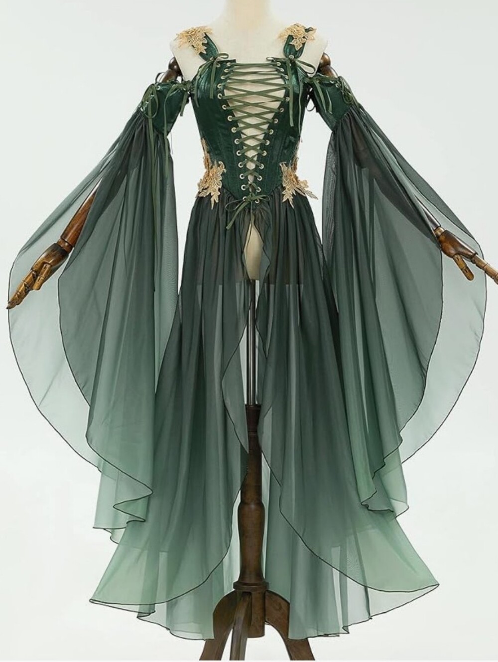 DaizBella Halloween Renaissancw Green Lace-Up Emerald Maxi Costume
